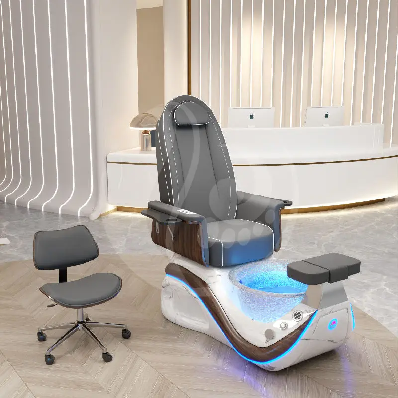 Professional Luxury Spa Beauty Salon Furniture Transparent Fiberglass Basin Electric Foot Spa Pedicure Chair With Light Surfing — image 3