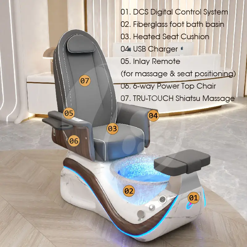 Professional Luxury Spa Beauty Salon Furniture Transparent Fiberglass Basin Electric Foot Spa Pedicure Chair With Light Surfing — image 4