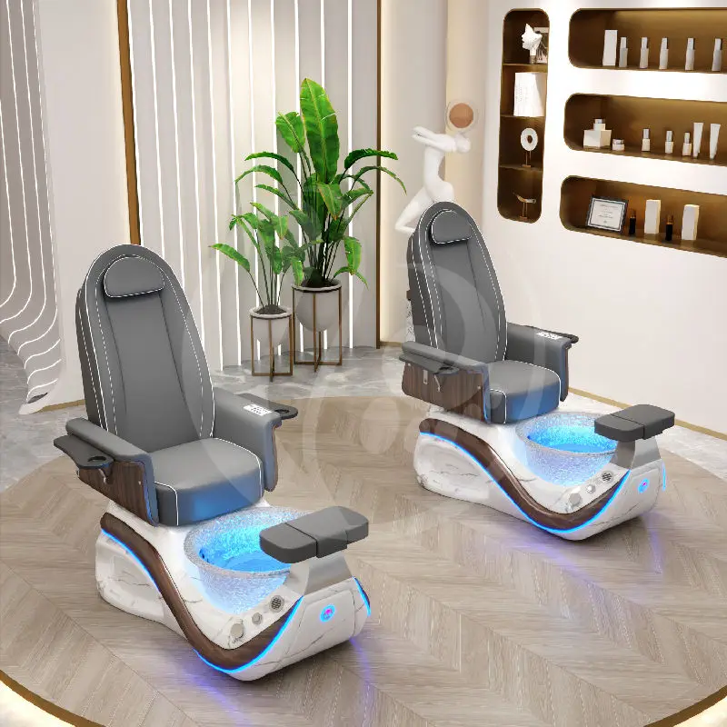Professional Luxury Spa Beauty Salon Furniture Transparent Fiberglass Basin Electric Foot Spa Pedicure Chair With Light Surfing — image 6