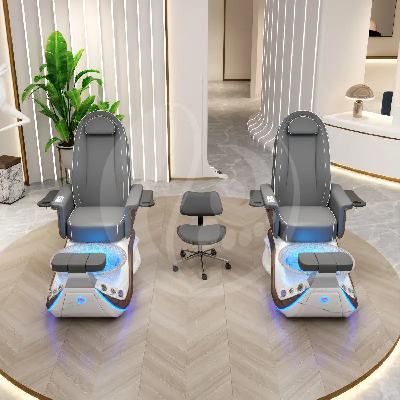 Professional Luxury Spa Beauty Salon Furniture Transparent Fiberglass Basin Electric Foot Spa Pedicure Chair With Light Surfing — image 7