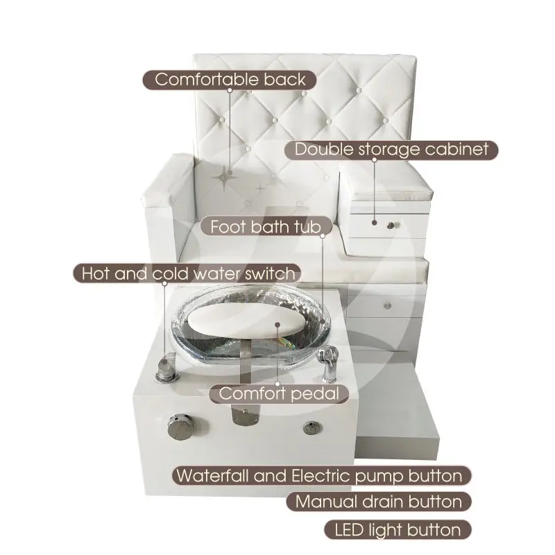 Luxury Beauty Nail Salon Custom White Single Seat Manicure Pedicure Station Foot Spa Massage Pedicure Bowl Chair Electric — image 6