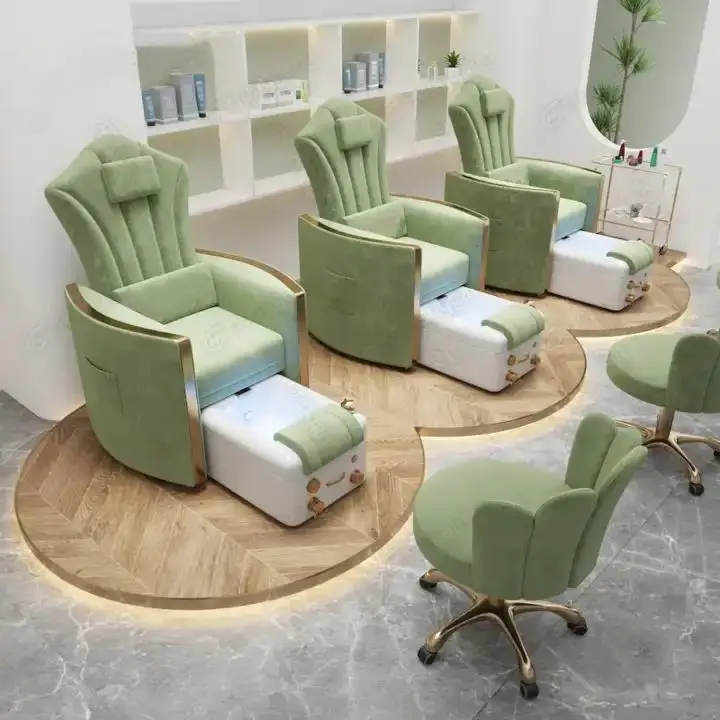 Nail Salon Furniture Electric Light Surfing Foot Spa Pedicure Massage Chair Ceramic Basin Reclinable Silla De Spa — image 3