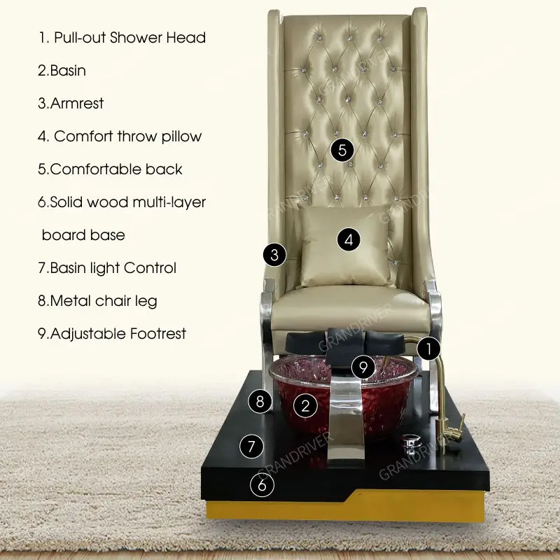 High Back Royal Pedicure Sofa Station with Pillow Foot Bath Spa Pedicure Chair for Manicure Luxury Pedicure Throne Chairs — image 4