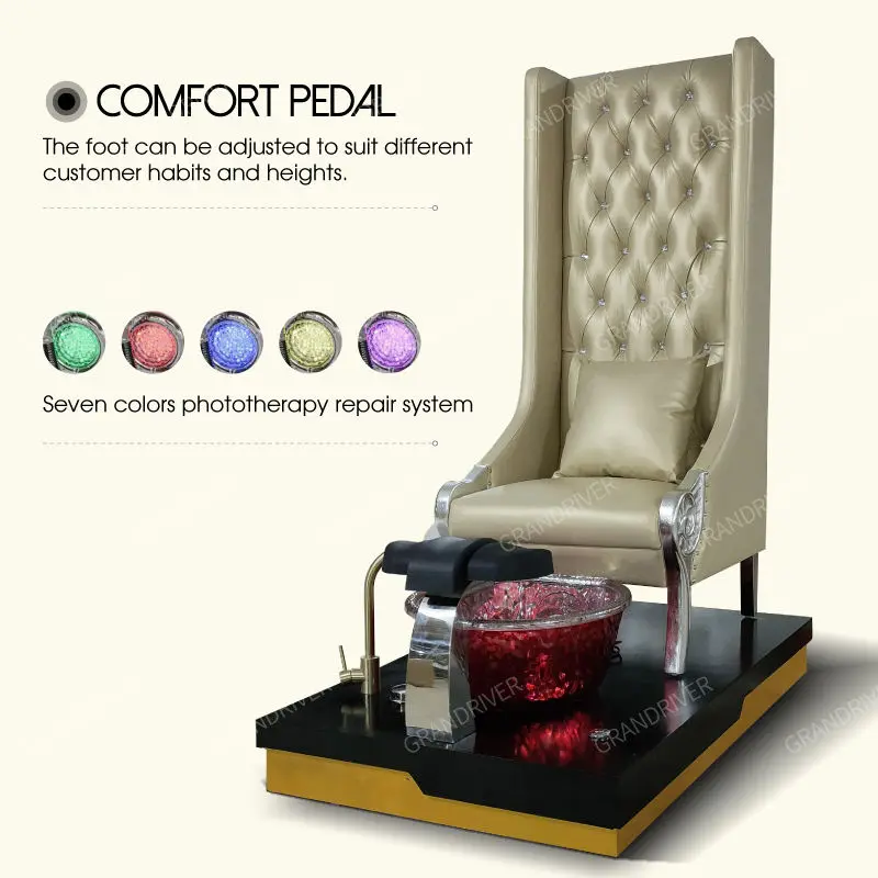 High Back Royal Pedicure Sofa Station with Pillow Foot Bath Spa Pedicure Chair for Manicure Luxury Pedicure Throne Chairs — image 5