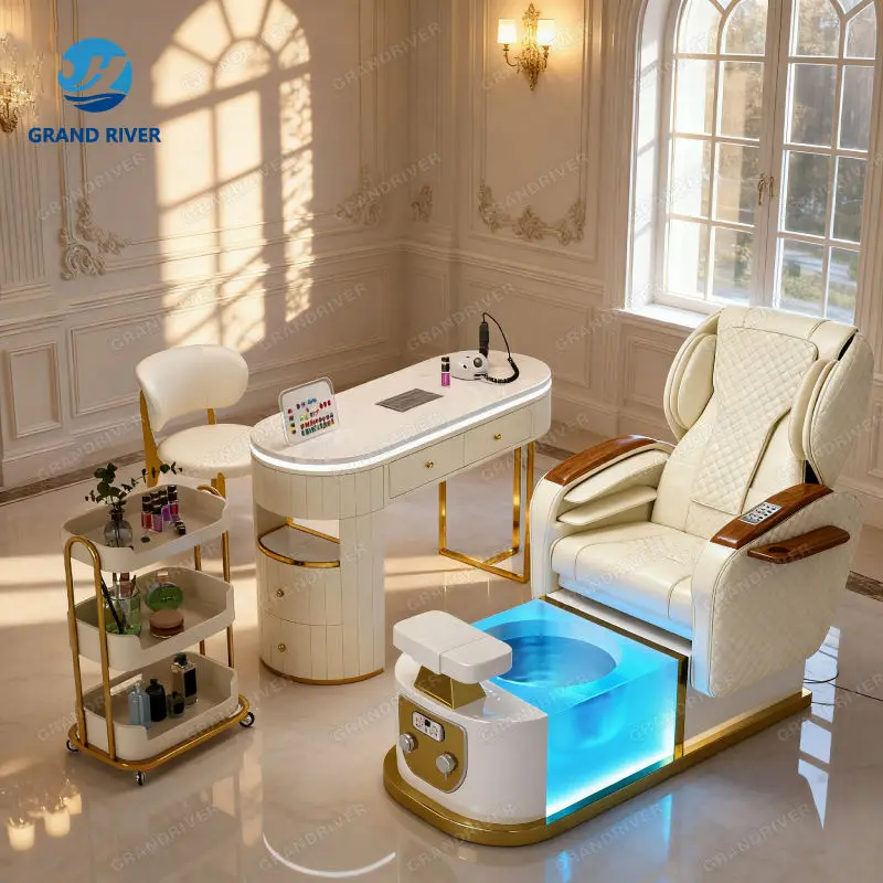 Best Selling Custom Luxury Light Surfing Foot Spa Pedicure Station Electric Recliner Manicure Pedicure Chair with Heated Seat — image 3