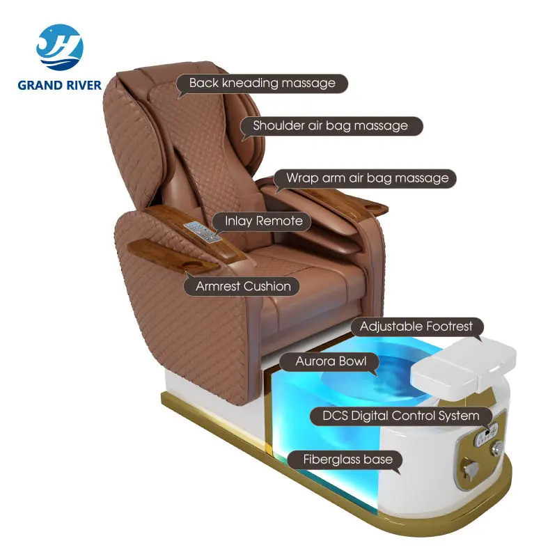 Best Selling Custom Luxury Light Surfing Foot Spa Pedicure Station Electric Recliner Manicure Pedicure Chair with Heated Seat — image 7