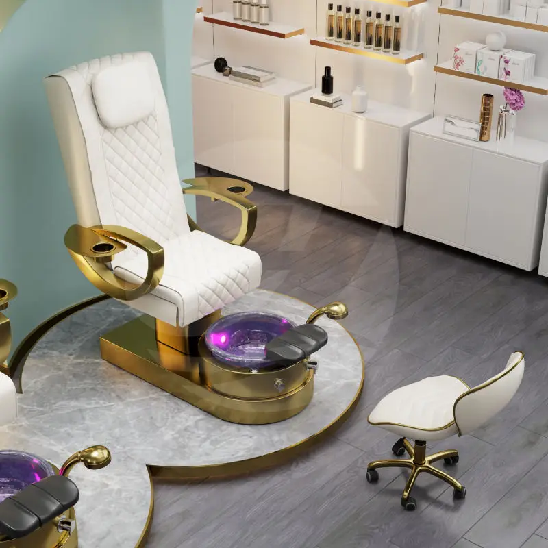 Modern Custom Nail Salon Foot Spa Pedicure Station with Magnetic Jet Lounge Electric Nail Spa Chair for Pedicure and Manicure — image 3
