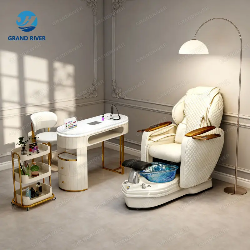 Luxury Beauty Salon Nail Chair Lounge Room Foot Spa Massage Pedicure Chair for Manicure Pedicure Station Ceramic Basin — image 4