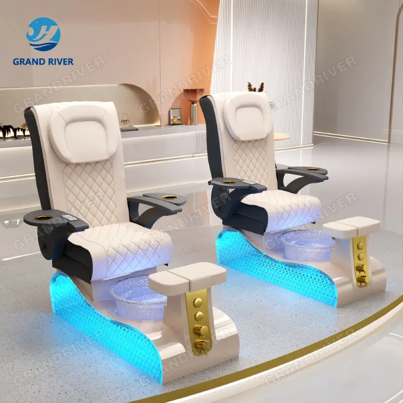 Modern Luxury Salon Cream White Leather Pedicure Chair with Massage Spa Furniture Nail Tech Chair for Foot Massage Spa — image 4