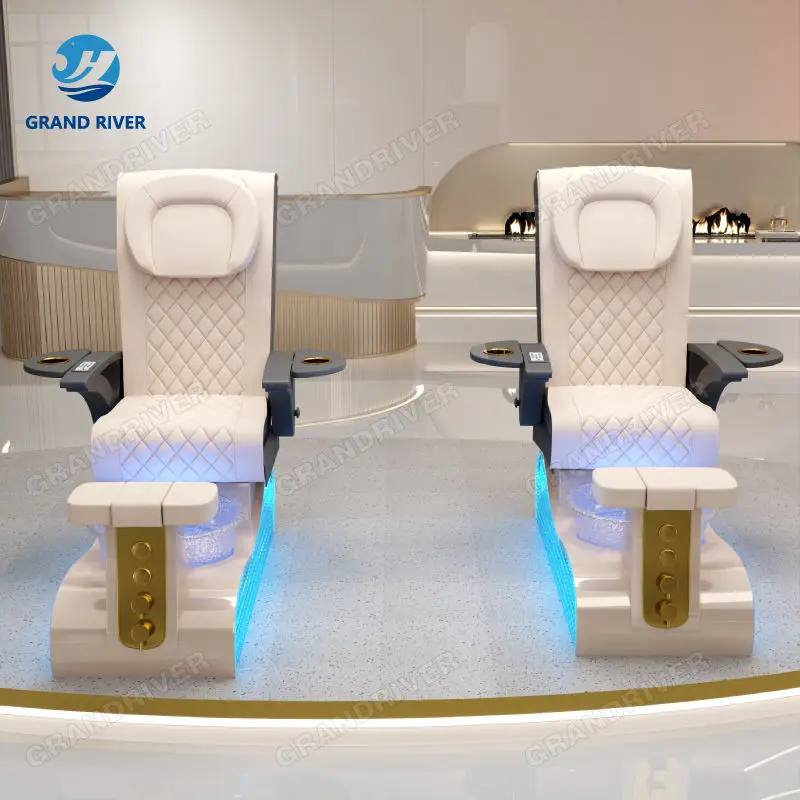 Modern Luxury Salon Cream White Leather Pedicure Chair with Massage Spa Furniture Nail Tech Chair for Foot Massage Spa — image 5