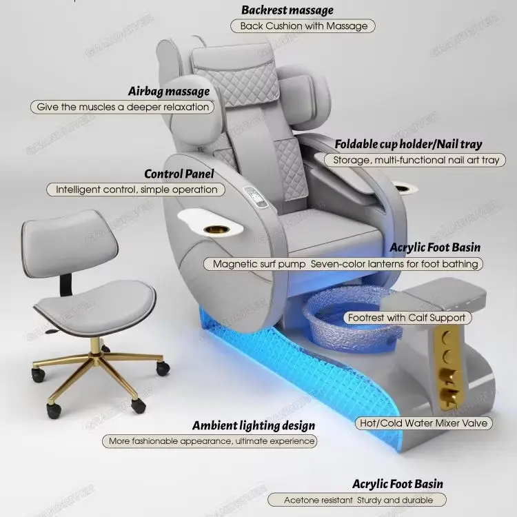 New Nail Salon Furniture Luxury Pedicure Chairs Pedicure Platform Massaging Manicure Pedicure Chair Foot Spa Massage Chair — image 4