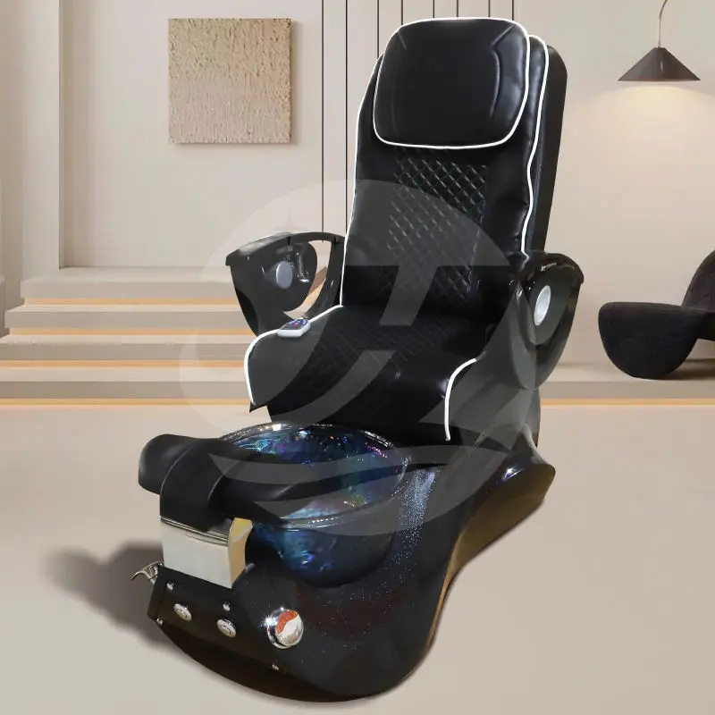 High End Luxury Nail Salon Furniture Black Foot Spa Chair Pedicure Chairs with Massage Pedicure Armrest Chair — view 1