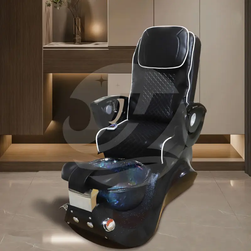 High End Luxury Nail Salon Furniture Black Foot Spa Chair Pedicure Chairs with Massage Pedicure Armrest Chair — image 3