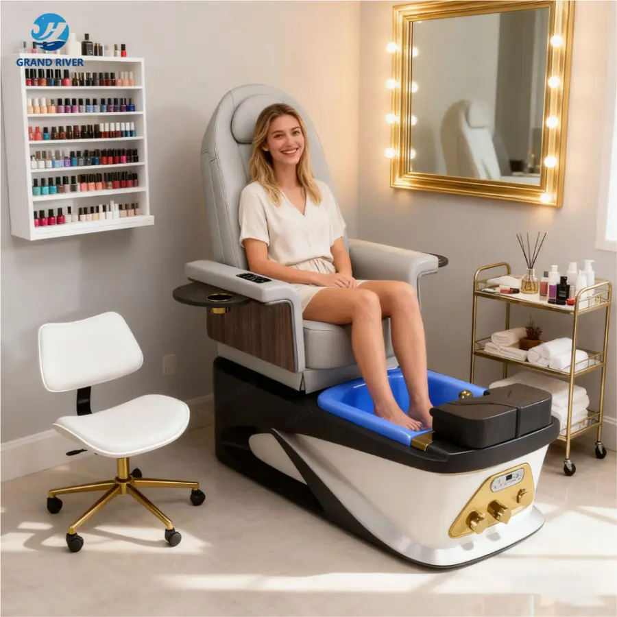 High Quality Vietnam Foot Spa Pedicure Chairs Luxury Manicure Nail Massage Chair for Salon Nail Pedicure Chair with Jet — image 3