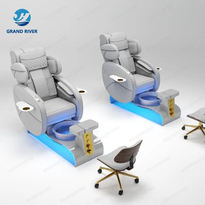 Spa Salon Furniture Professional Luxury Nail Spa Foot Massage Manicure Pedicure Chair with Massage Electric with Led Base — image 3