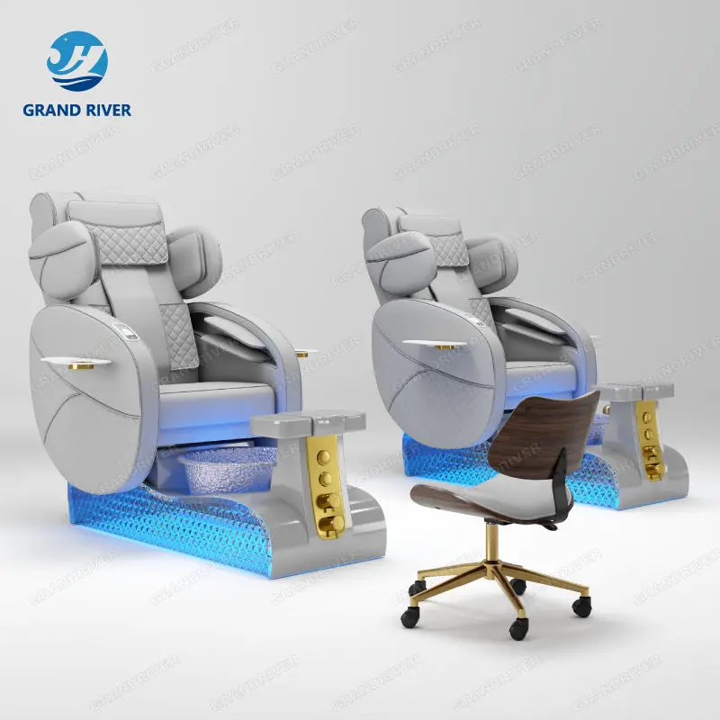 Spa Salon Furniture Professional Luxury Nail Spa Foot Massage Manicure Pedicure Chair with Massage Electric with Led Base — image 4