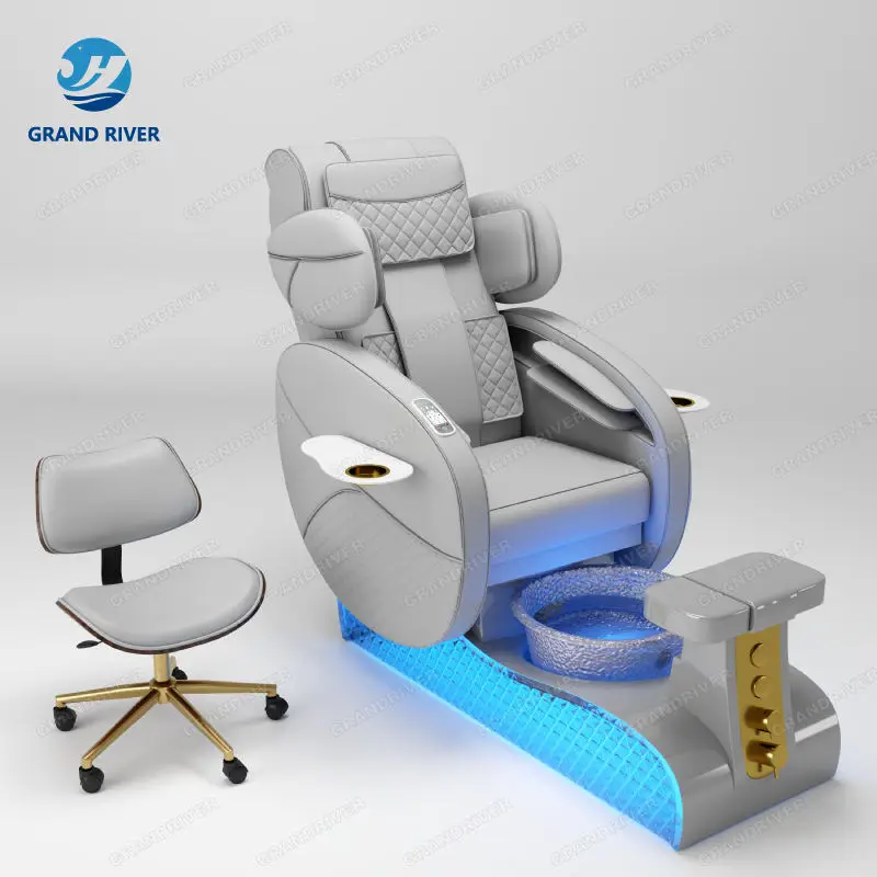 Spa Salon Furniture Professional Luxury Nail Spa Foot Massage Manicure Pedicure Chair with Massage Electric with Led Base — image 5