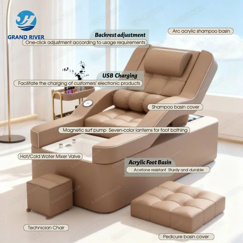 Salon Bowl Sink Hair Wash Spa Head Shampoo Chair Bed Reclinable Electric Lift Pedicure Japanese Head Spa Bed for Hair Salon — image 6