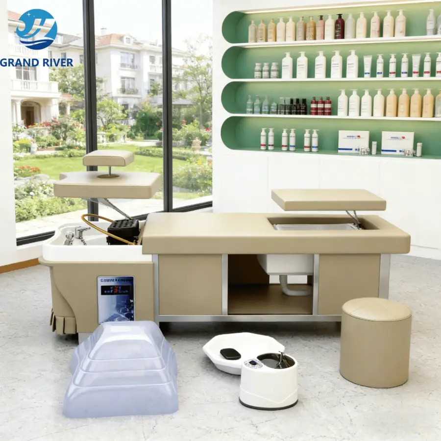 Professional Hair Washing Massage Table Shampoo Bowl Bed Spa Heated Head Water Therapy Pedicure Bed Shampoo Bed with Steamer — image 4