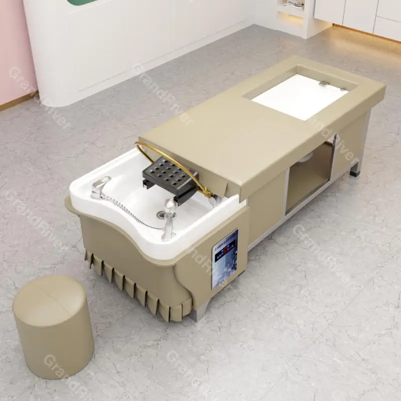 Professional Hair Washing Massage Table Shampoo Bowl Bed Spa Heated Head Water Therapy Pedicure Bed Shampoo Bed with Steamer — image 6