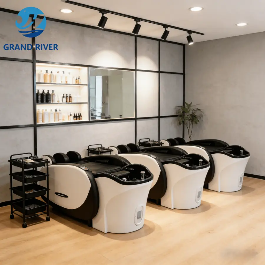 Modern Hair Salon Washing Head Therapy Electric Shampoo Chair Bed with Full Body Massage Head Spa Bed Black for Sale — image 4