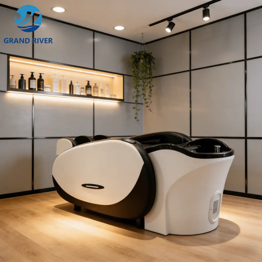 Modern Hair Salon Washing Head Therapy Electric Shampoo Chair Bed with Full Body Massage Head Spa Bed Black for Sale — image 6