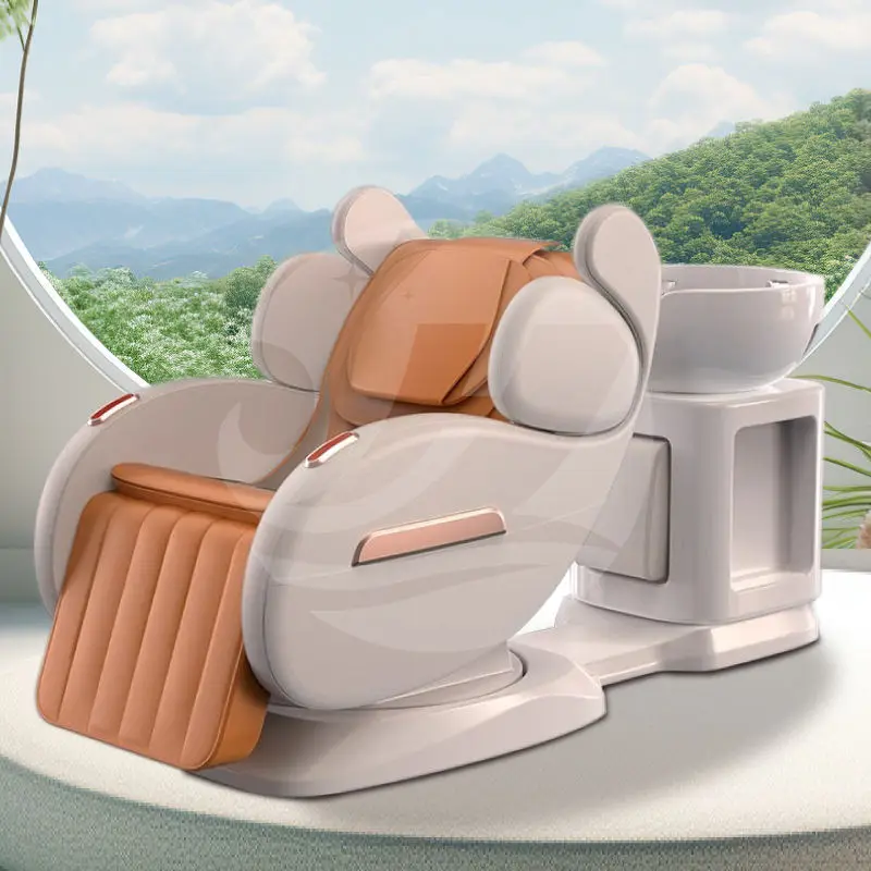 Luxury Professional Salon Furniture Beauty Hair Salon Lay Down Washing Chair 3D Full Body Massage Spa Electric Shampoo Bed — image 3