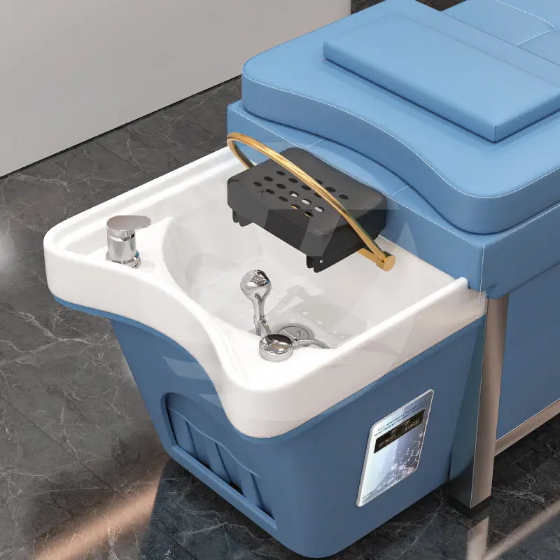 Convenient Mobile Basin Hair Washing Massage Lounge Chair Salon Hair Water Therapy Washing Thai Shampoo Bed with Steamer — image 3