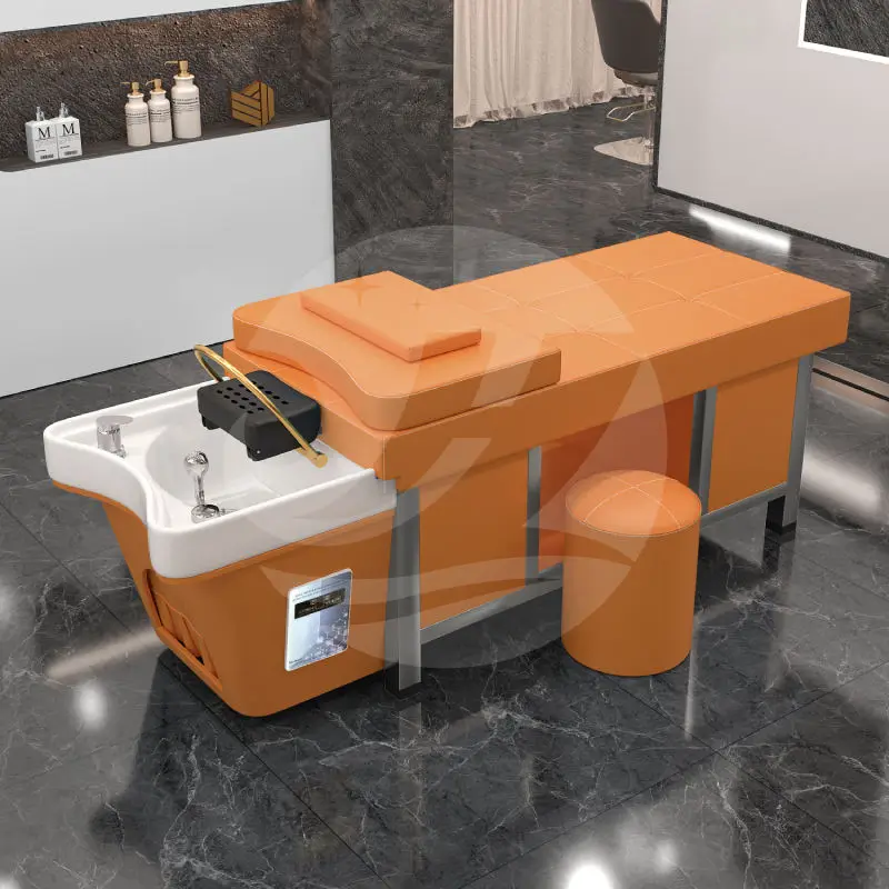 Convenient Mobile Basin Hair Washing Massage Lounge Chair Salon Hair Water Therapy Washing Thai Shampoo Bed with Steamer — image 5