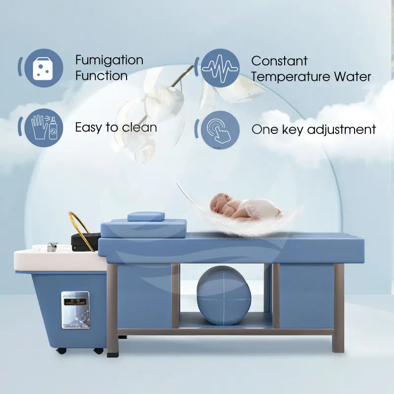 Convenient Mobile Basin Hair Washing Massage Lounge Chair Salon Hair Water Therapy Washing Thai Shampoo Bed with Steamer — image 7