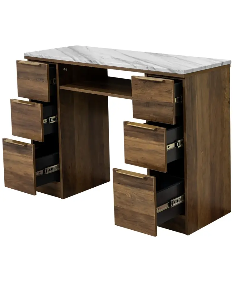 Custom Marble Nail Tech Table With Chair Set Manicure Furniture Beauty Salon Wooden Manicure Table with Dust Collector — view 1