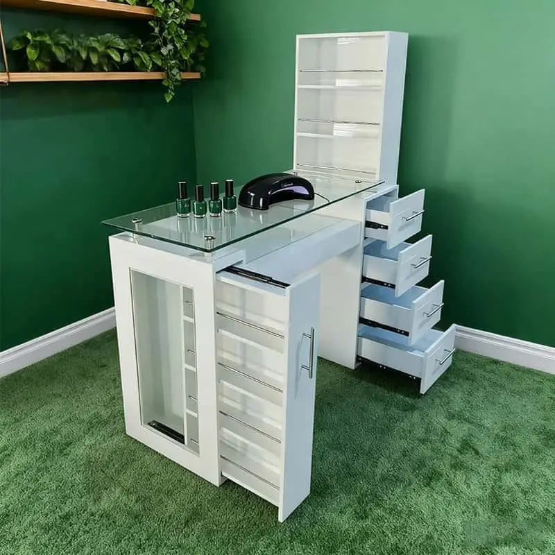 Light Luxury Modern Salon Furniture Makeup Manicure Desk Nail Desk Glass Dust Collector Storage Double Nail Table — view 1