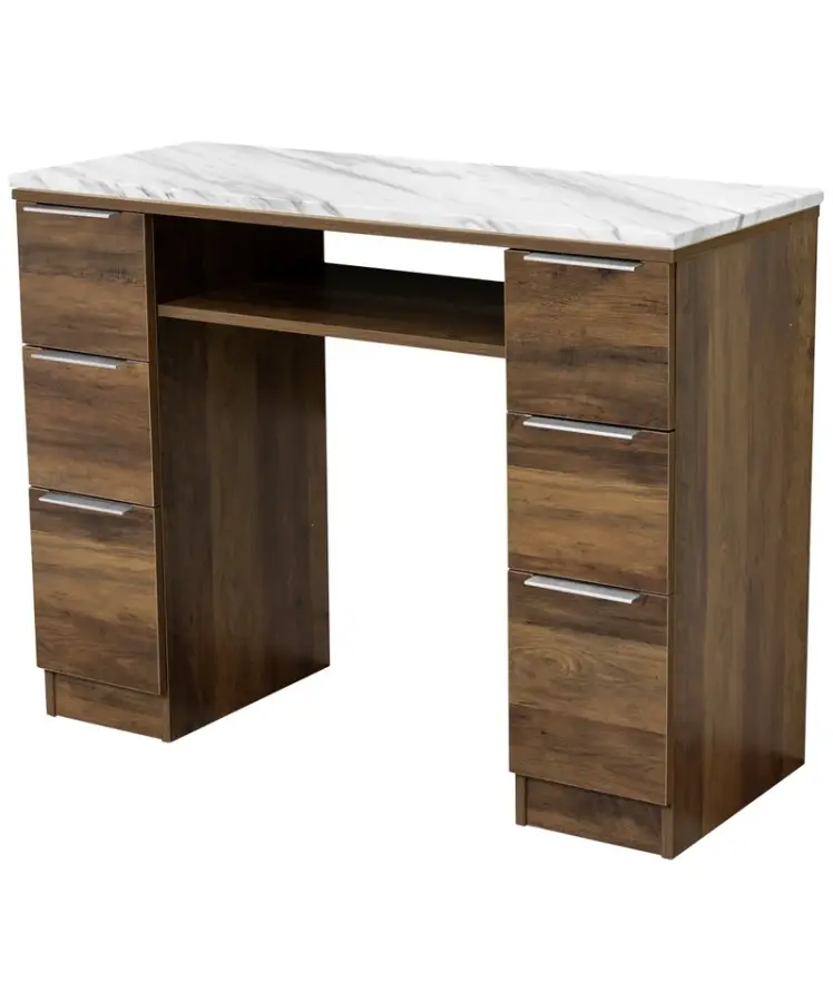 Custom Marble Nail Tech Table With Chair Set Manicure Furniture Beauty Salon Wooden Manicure Table with Dust Collector — image 3