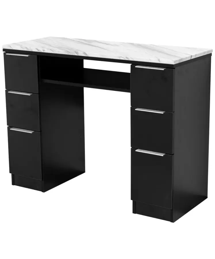 Custom Marble Nail Tech Table With Chair Set Manicure Furniture Beauty Salon Wooden Manicure Table with Dust Collector — image 4