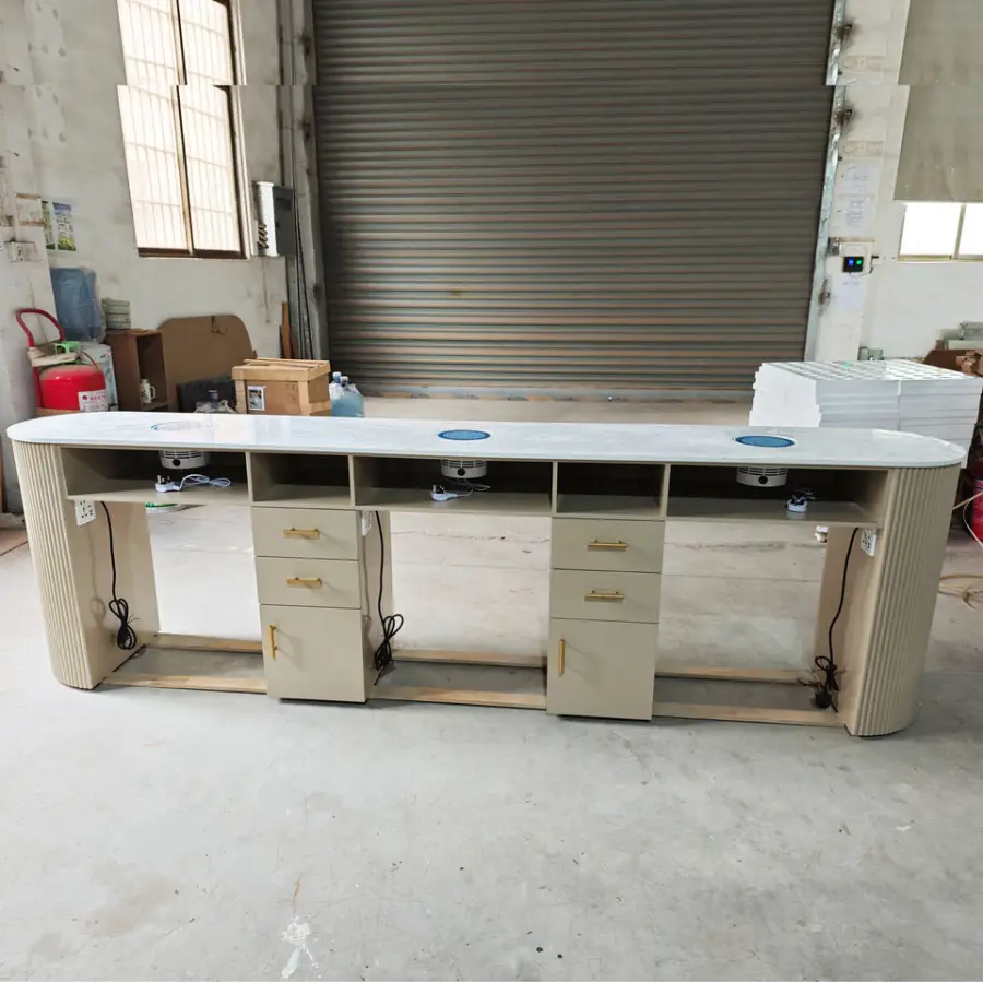 Custom Luxury Beauty Salon Manicure Table Multi Storage Wooden Nail Table Desk with Nail Dryer for Salon — image 4