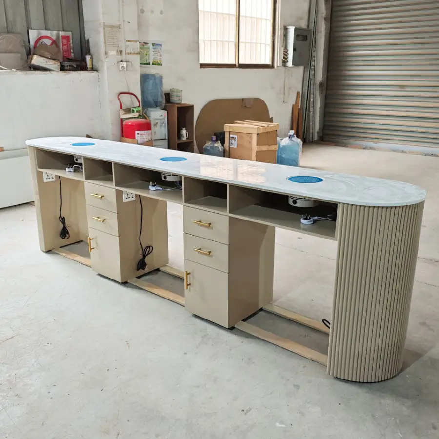 Custom Luxury Beauty Salon Manicure Table Multi Storage Wooden Nail Table Desk with Nail Dryer for Salon — image 5