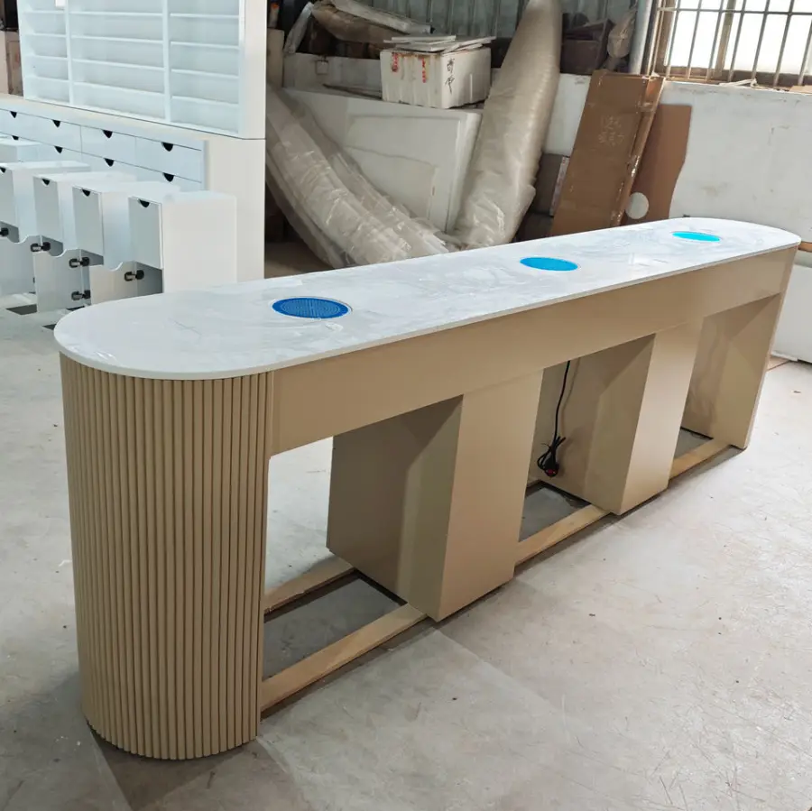 Custom Luxury Beauty Salon Manicure Table Multi Storage Wooden Nail Table Desk with Nail Dryer for Salon — image 6