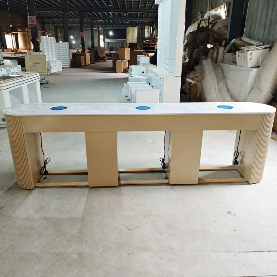 Custom Luxury Beauty Salon Manicure Table Multi Storage Wooden Nail Table Desk with Nail Dryer for Salon — image 7
