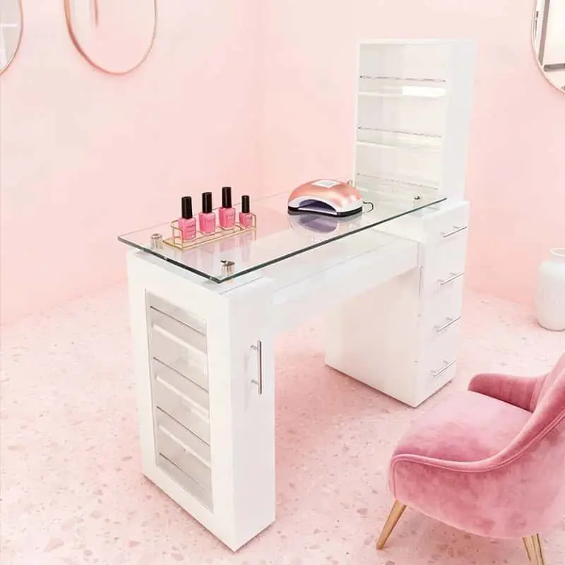 High-quality Luxury Salon Furniture Wooden Nail Care Table Beauty Salon Professional Nail Technology Manicure Desk Modern — image 5