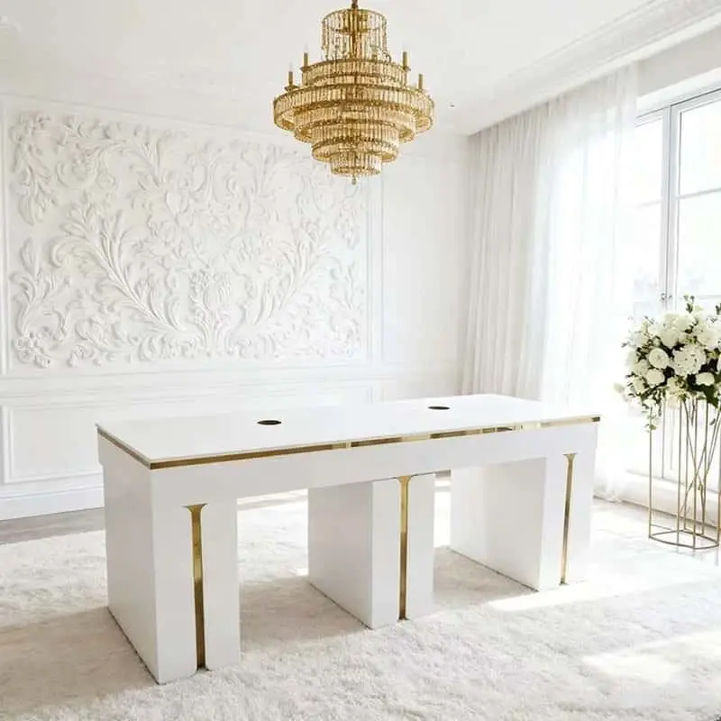 Wholesale Modern MDF Nail Table From Vietnam for Manicure and Salon Furniture Manicure Salon Desk Marble Top — image 6