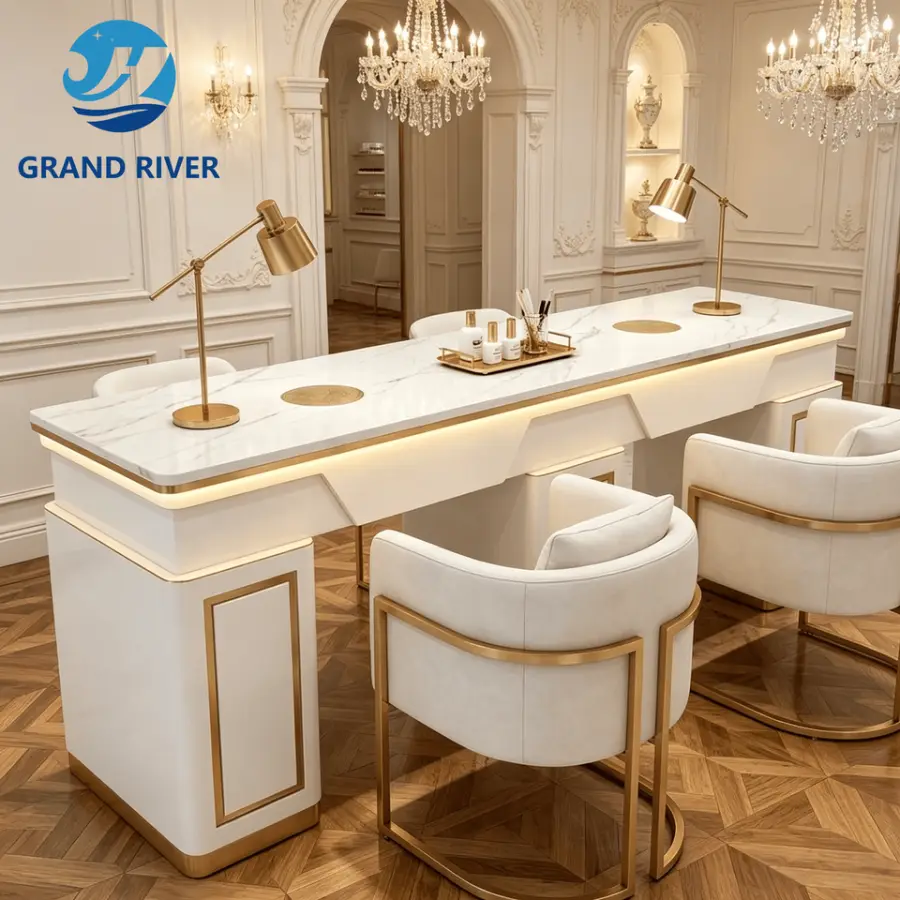 Nail Table Manicure Table and Chair Set Luxury Beauty Salon Manicure Table with Dust Collector Nail Tech Desk Lamp Nail — view 1