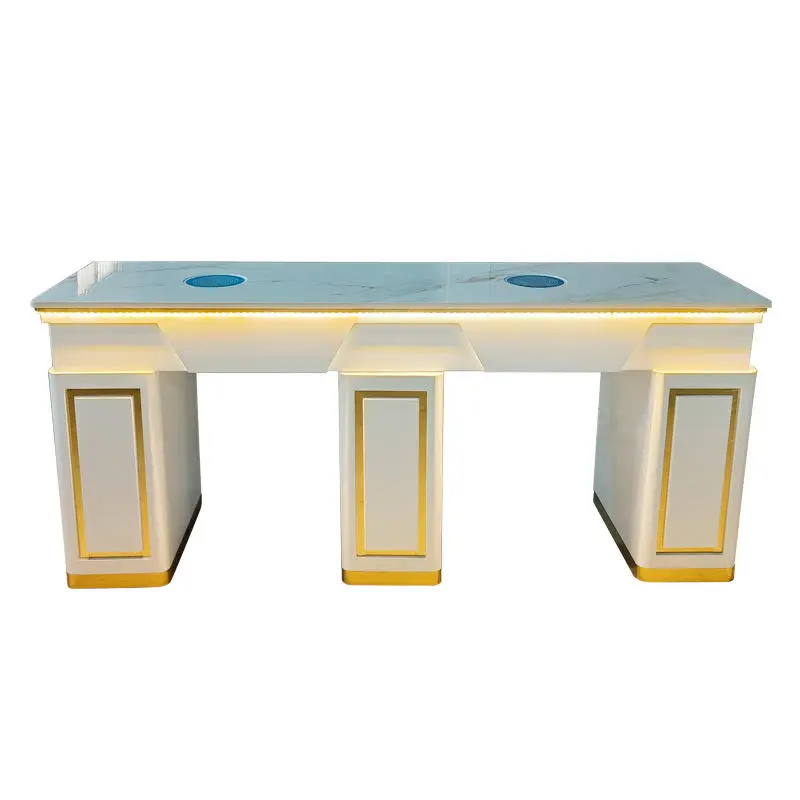 Nail Table Manicure Table and Chair Set Luxury Beauty Salon Manicure Table with Dust Collector Nail Tech Desk Lamp Nail — view 2