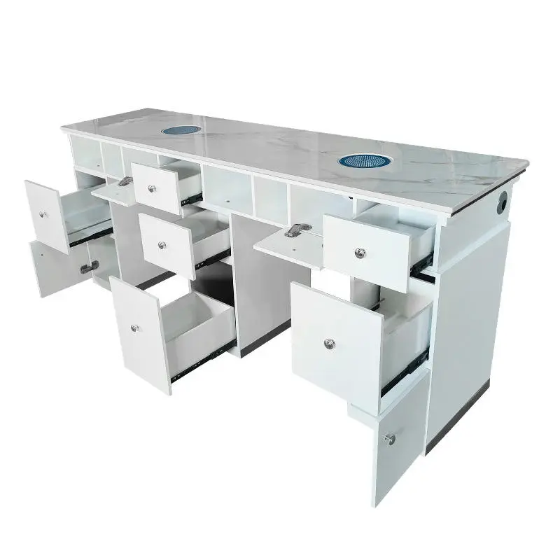 Nail Table Manicure Table and Chair Set Luxury Beauty Salon Manicure Table with Dust Collector Nail Tech Desk Lamp Nail — view 3