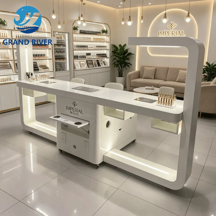 Grandriver Beauty Salon Double Nail Desk Lamp Manicurist Table with Drawers Luxury Manicure Nail Tech Table Nail Station — view 1