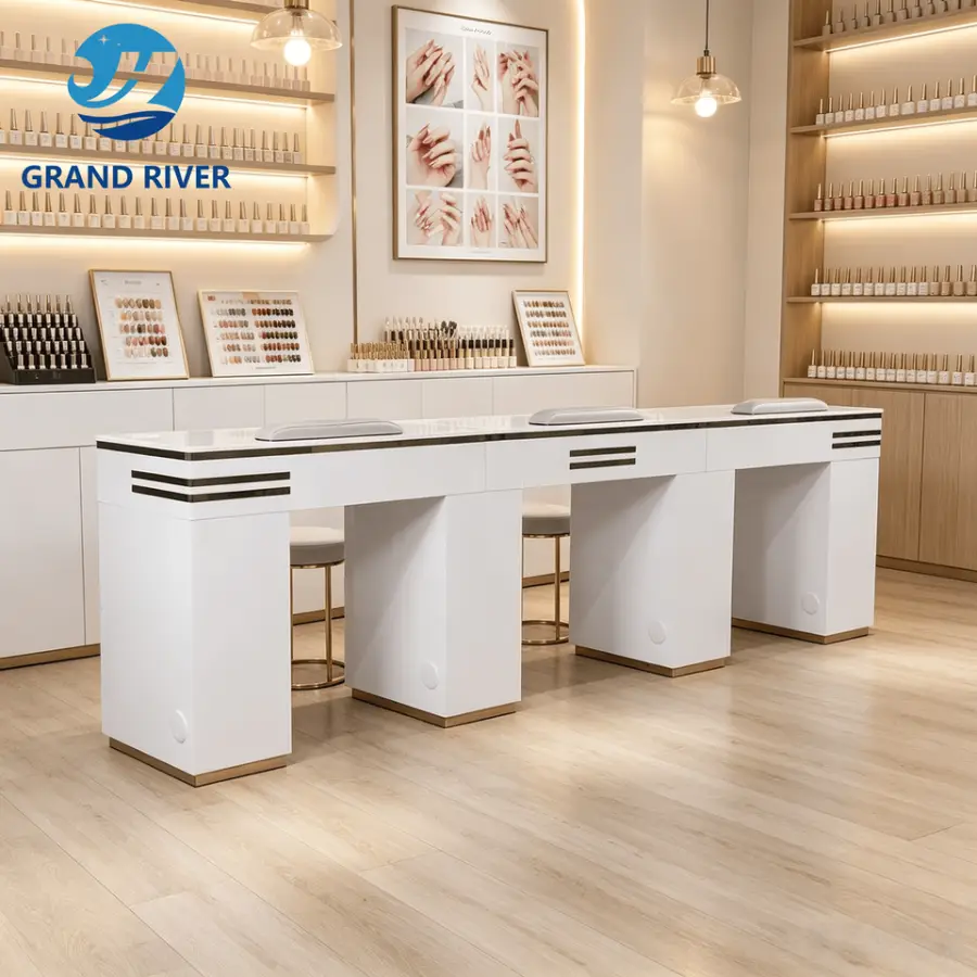 Grandriver Nail Manicure Table European Tripe Seat Nail Technician Table Multi Storage Wooden Nail Station Desk for Mani — view 1
