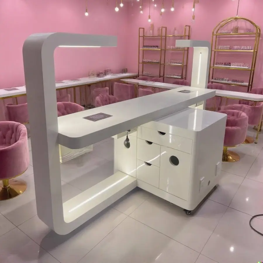 Grandriver Beauty Salon Double Nail Desk Lamp Manicurist Table with Drawers Luxury Manicure Nail Tech Table Nail Station — view 2
