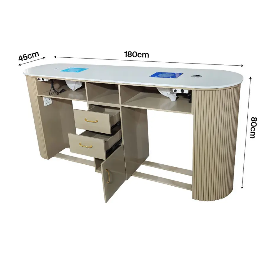 Light Luxury Double Seat Wood Nail Table Manicure Tables and Chairs Set Beauty Saloon Manicure Nail Table with Dust Collector — image 3
