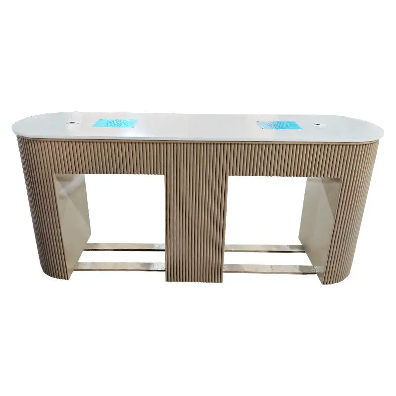 Light Luxury Double Seat Wood Nail Table Manicure Tables and Chairs Set Beauty Saloon Manicure Nail Table with Dust Collector — image 4