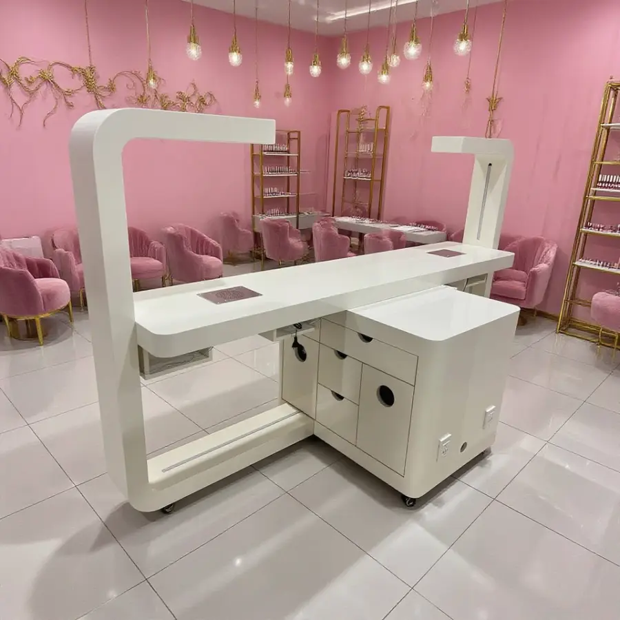 Grandriver Beauty Salon Double Nail Desk Lamp Manicurist Table with Drawers Luxury Manicure Nail Tech Table Nail Station — view 3