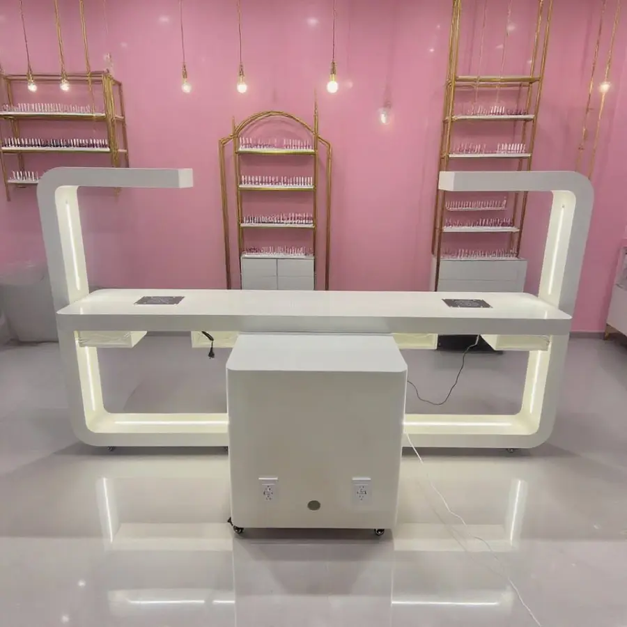 Grandriver Beauty Salon Double Nail Desk Lamp Manicurist Table with Drawers Luxury Manicure Nail Tech Table Nail Station — view 4
